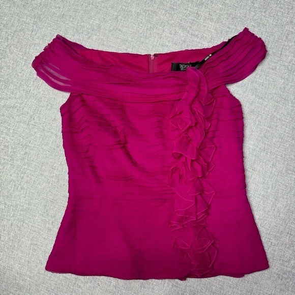 Tadashi Collection Pink Silk Ruched & Ruffled Blouse Size 6 - Picture 10 of 11